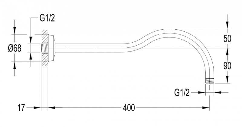 Omnires Armance ramię ścienne 40cm do głowicy natryskowej miedź antyczna RA06ORB