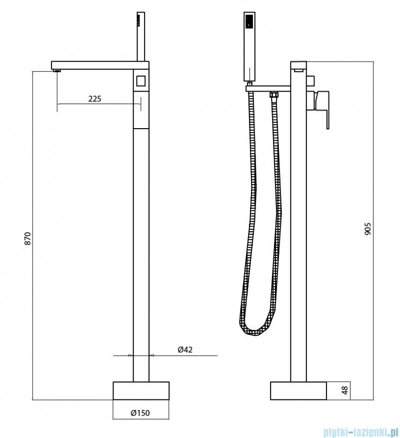 BESCO Varium I bateria wannowa wolnostojąca podłogowa czarny mat BW-V-CZ