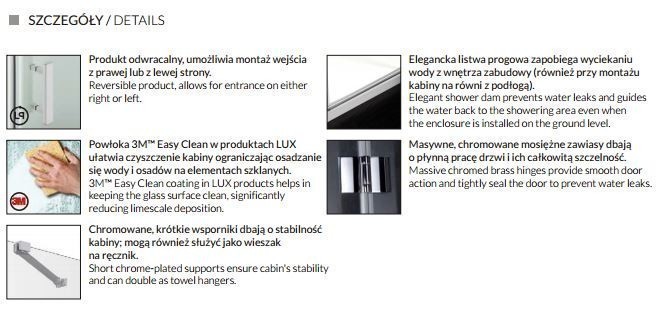 Omnires Manhattan kabina prostokątna 90x90 drzwi otwierane 90 + ścianka boczna 90 L/P chrom połysk przeźroczyste Easy Clean MH9090CRTR