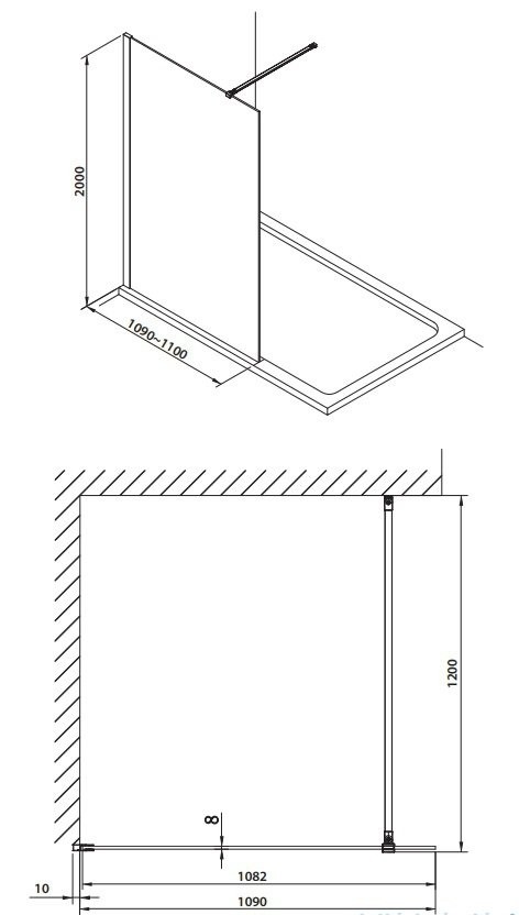 Omnires Marina kabina typu Walk-In 110 cm L/P czarny przeźroczyste Easy Clean DNR11XBLTR