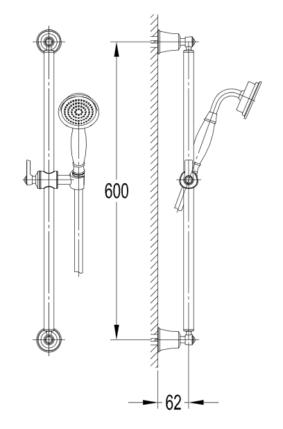 Omnires Armance zestaw natryskowy z drążkiem 60 cm słuchawka wąż retro miedź antyczna ARMANCE-SORB