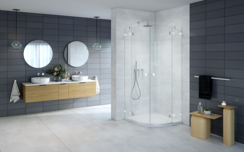 Radaway Essenza Pro PDD kabina półokrągła asymetryczna 90Lx80R drzwi otwierane chrom przeźroczyste Easy Clean 10095090-01-01R + 10095080-01-01R