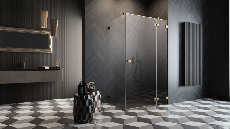 Radaway Essenza Pro Gold KDJ kabina prostokątna 100x80 drzwi otwierane prawe 100 i ścianka 80 złoty przeźroczyste Easy Clean 10097100-09-01R + 10098080-01-01