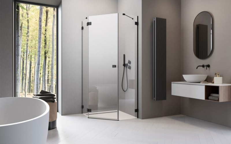 Radaway Essenza Pro Black PTJ kabina pięciokątna 80x80 pentagonalna lewa czarny przeźroczyste Easy Clean 10100000-54-01R + 10100100-01-01