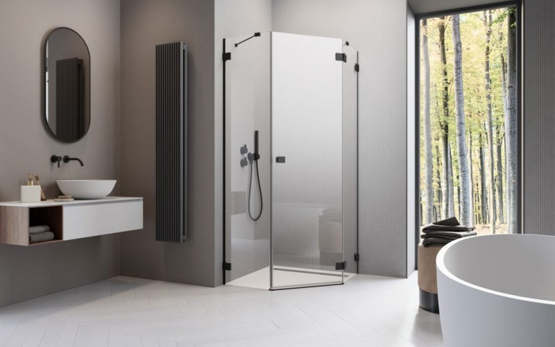 Radaway Essenza Pro Black PTJ kabina pięciokątna 80x100 pentagonalna prawa czarny przeźroczyste Easy Clean 10100000-54-01R + 10100500-01-01