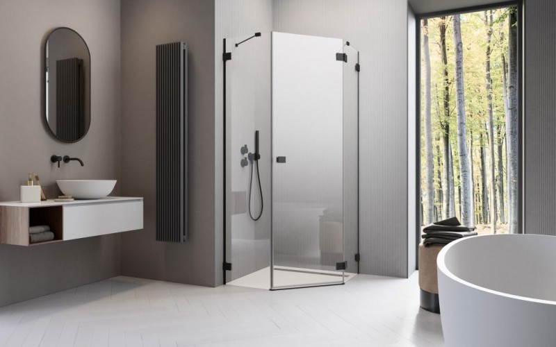 Radaway Essenza Pro Black PTJ kabina pięciokątna 80x90 pentagonalna prawa czarny przeźroczyste Easy Clean 10100000-54-01R + 10100400-01-01