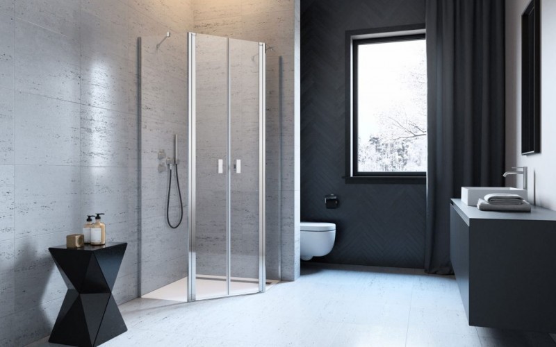 Radaway Nes PTD kabina pięciokątna asymetryczna 100x90 drzwi dwuczęściowe wahadłowe chrom przeźroczyste Easy Clean 10051000-01-01 + 10051500-01-01