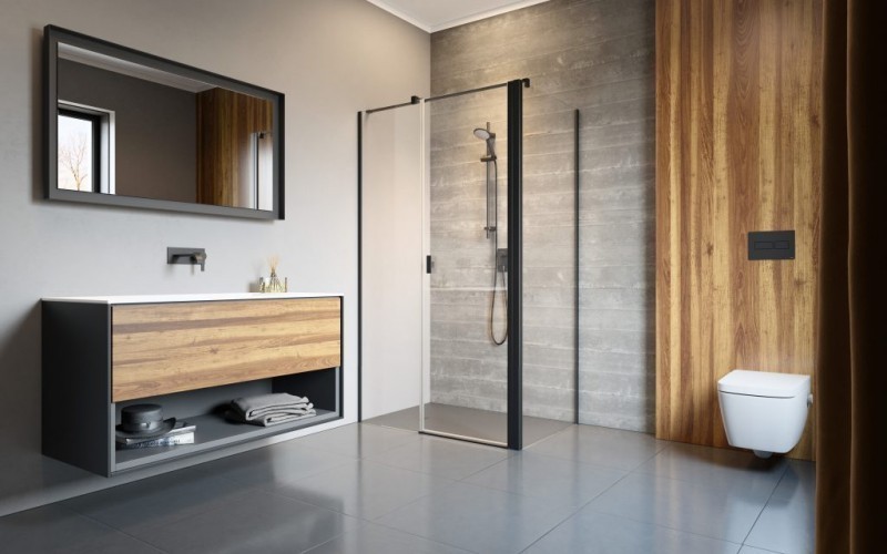 Radaway Nes Black KDS II kabina prostokątna 100x90 drzwi wahadłowe LEWE 100 i ścianka 90 czarny przeźroczyste Easy Clean 10033100-54-01L + 10040090-54-01