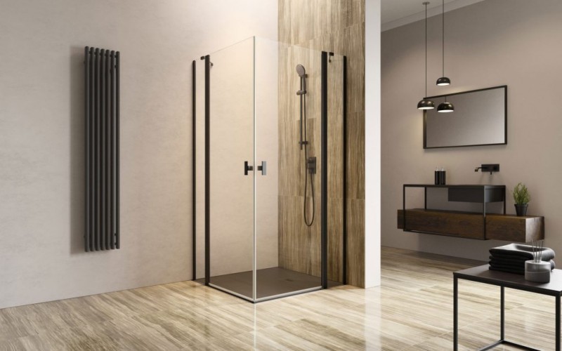 Radaway Nes Black KDD II kabina kwadratowa 100x100 drzwi wahadłowe czarny przeźroczyste Easy Clean 10031100-54-01L + 10031100-54-01R