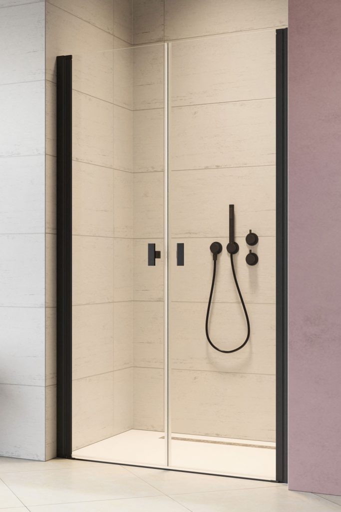 Radaway Nes 8 Black DWD I drzwi wnękowe wahadłowe dwuczęściowe 70 cm czarny przeźroczyste Easy Clean 10077035-54-01L + 10077035-54-01R