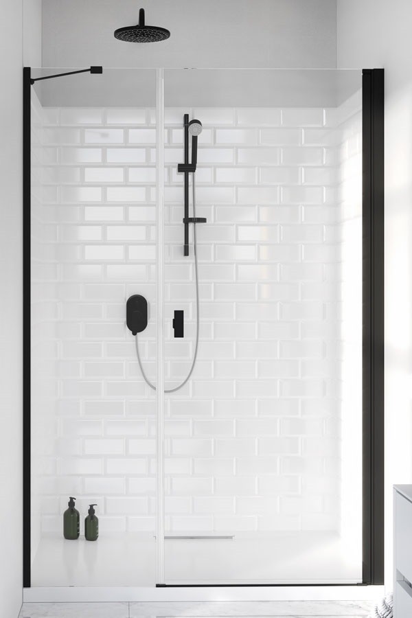 Radaway Nes 8 Black DWS I drzwi wnękowe wahadłowe z polem stałym PRAWE 140 cm czarny przeźroczyste Easy Clean 10078120-54-01R + 10078113-01-01