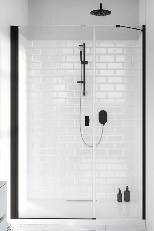 Radaway Nes 8 Black DWS I drzwi wnękowe wahadłowe z polem stałym LEWE 140 cm czarny przeźroczyste Easy Clean 10078120-54-01L + 10078113-01-01