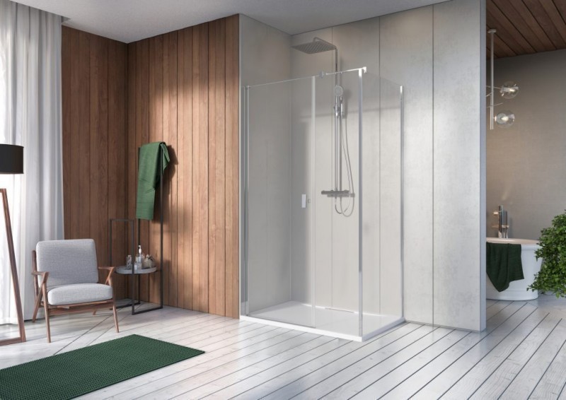 Radaway Nes 8 KDS I kabina prostokątna 120x100 drzwi wahadłowe LEWE 120 i ścianka 100 chrom przeźroczyste Easy Clean 10073120-01-01L + 10073112-01-01 + 10089100-01-01