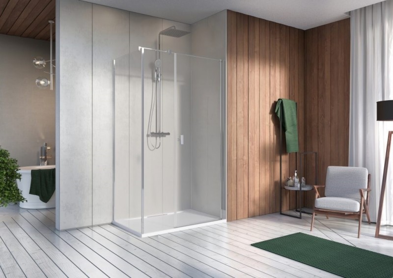 Radaway Nes 8 KDS I kabina prostokątna 140x80 drzwi wahadłowe PRAWE 140 i ścianka 80 chrom przeźroczyste Easy Clean 10073140-01-01R + 10073114-01-01 + 10089080-01-01
