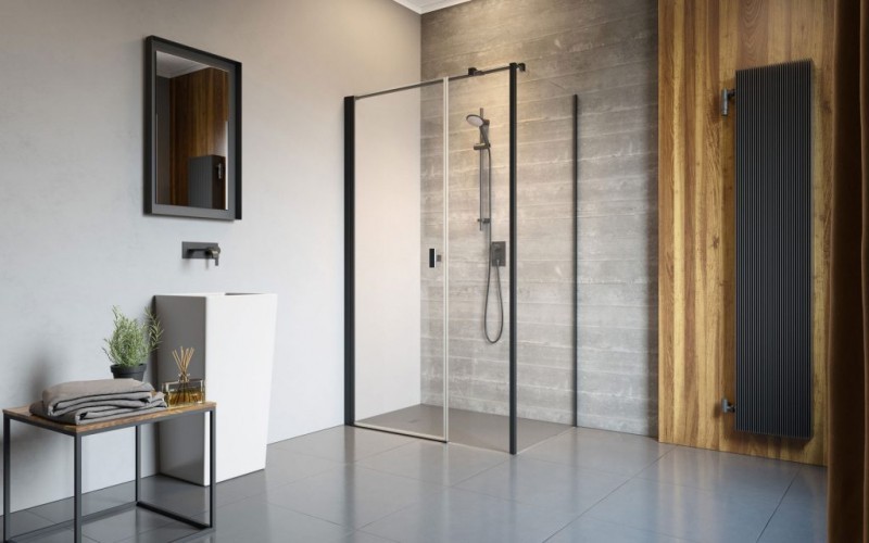 Radaway Nes 8 Black KDS I kabina prostokątna 120x70 drzwi wahadłowe LEWE 120 i ścianka 70 czarny przeźroczyste Easy Clean 10073120-54-01L + 10073112-54-01 + 10089070-01-01