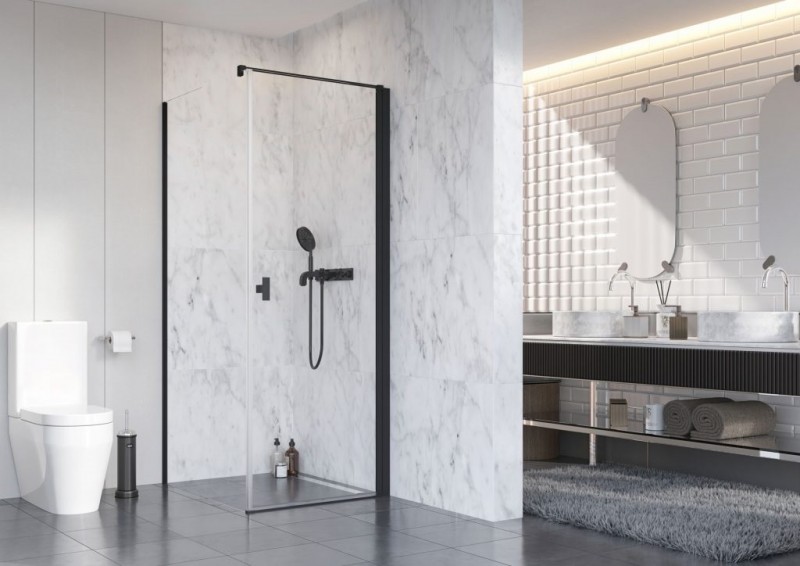 Radaway Nes 8 Black KDJ kabina prostokątna 100x90 drzwi wahadłowe PRAWE 100 i ścianka 90 czarny przeźroczyste Easy Clean 10072100-54-01R + 10089090-01-01