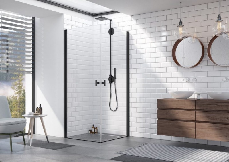 Radaway Nes 8 Black KDD I kabina kwadratowa 100x100 drzwi wahadłowe czarny przeźroczyste Easy Clean 10071100-54-01L + 10071100-54-01R