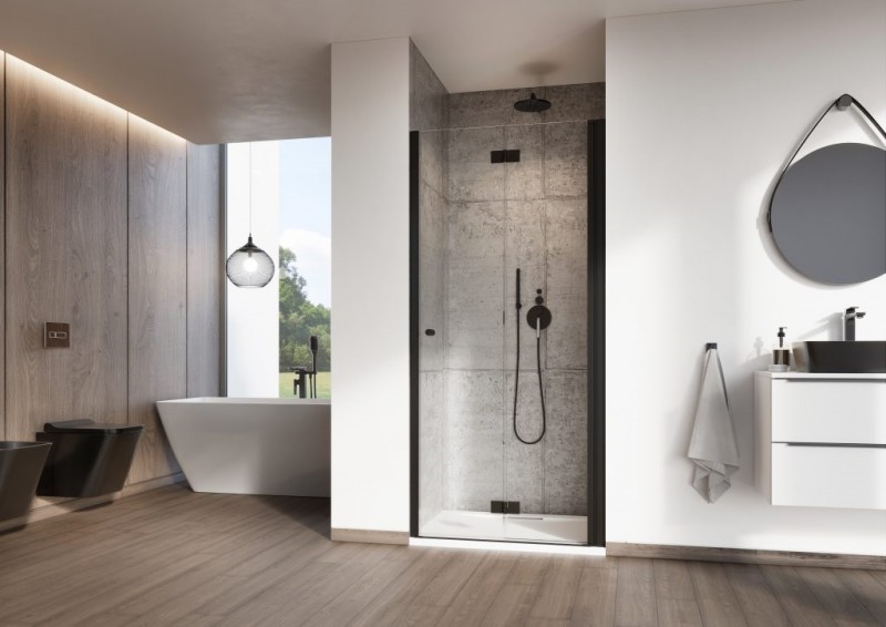 Radaway Nes 8 Black DWB drzwi wnękowe składane PRAWE 80 cm czarny przeźroczyste Easy Clean 10079080-54-01R