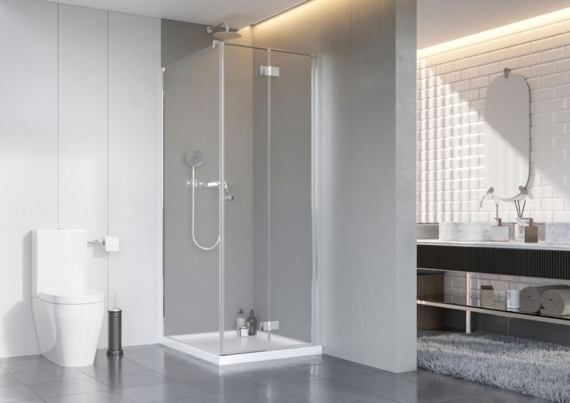 Radaway Nes 8 KDJ B kabina kwadratowa 90x90 drzwi składane PRAWE 90 i ścianka 90 chrom przeźroczyste Easy Clean 10075090-01-01R + 10089090-01-01