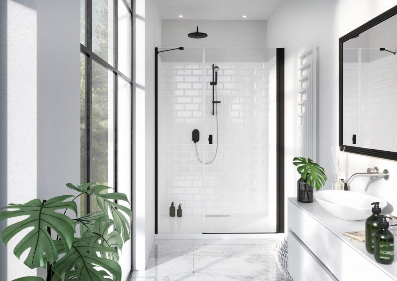 Radaway Nes 8 Black DWS I drzwi wnękowe wahadłowe z polem stałym PRAWE 130 cm czarny przeźroczyste Easy Clean 10078110-54-01R + 10078113-01-01