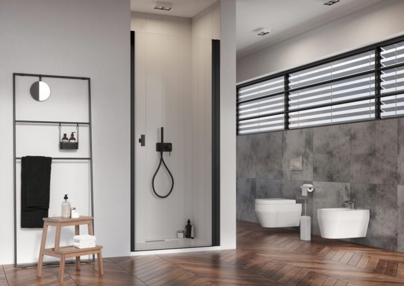 Radaway Nes 8 Black DWJ I drzwi wnękowe wahadłowe PRAWE 70 cm czarny przeźroczyste Easy Clean 10076070-54-01R