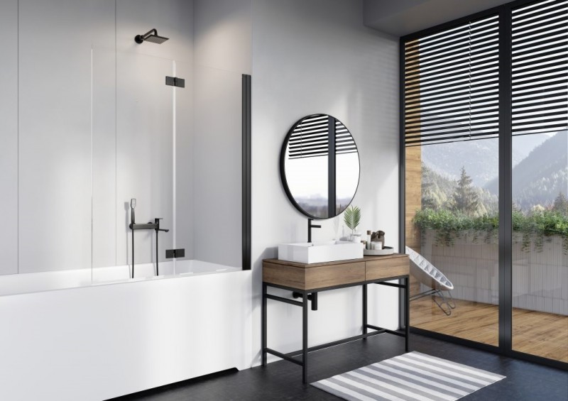 Radaway Nes Black PND I parawan nawannowy dwuczęściowy 100 cm prawy czarny przeźroczyste Easy Clean 10010100-54-01R