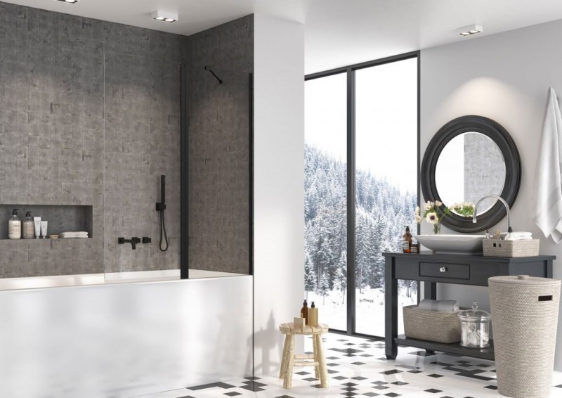 Radaway Nes Black PND II parawan nawannowy dwuczęściowy 120 cm prawy czarny przeźroczyste Easy Clean 10009120-54-01R