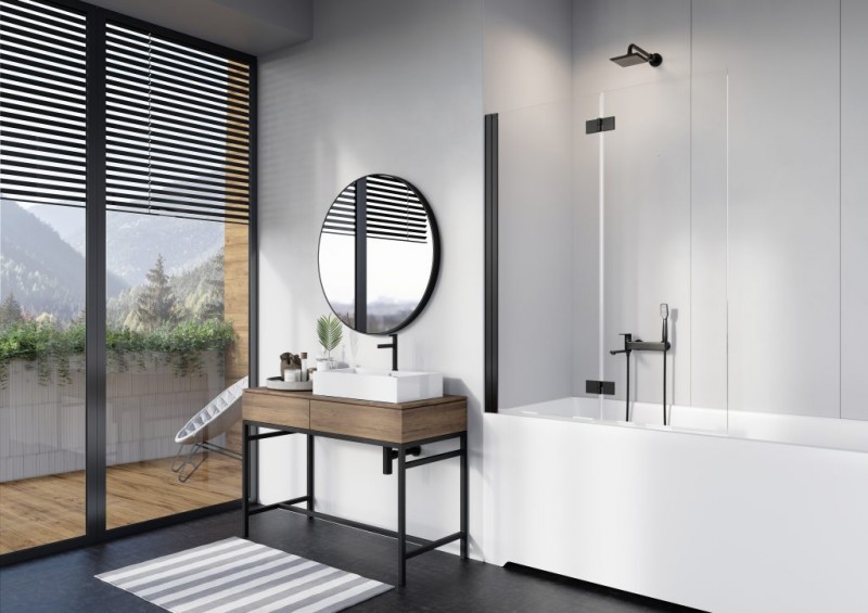 Radaway Nes Black PND I parawan nawannowy dwuczęściowy 100 cm lewy czarny przeźroczyste Easy Clean 10010100-54-01L