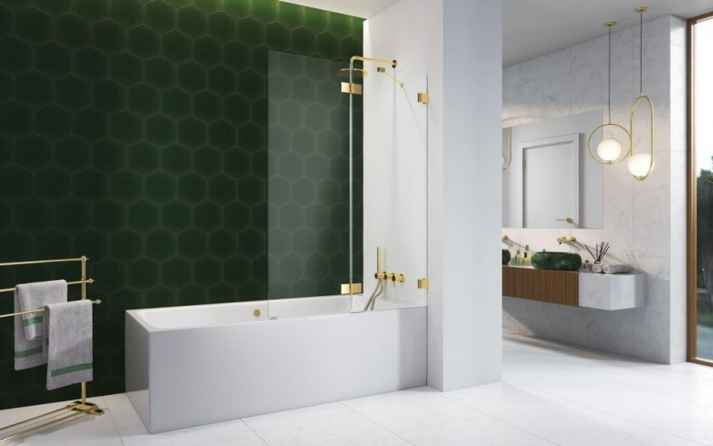 Radaway Essenza Pro Gold PND II parawan nawannowy dwuczęściowy 120 cm prawy złoty przeźroczyste Easy Clean 10102120-09-01R