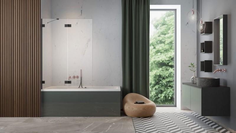 Radaway Essenza Pro Black PND II parawan nawannowy dwuczęściowy 110 cm lewy czarny przeźroczyste Easy Clean 10102110-54-01L