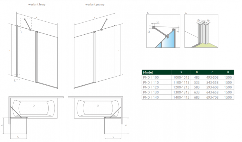 Radaway Nes Black PND II parawan nawannowy dwuczęściowy 100 cm prawy czarny przeźroczyste Easy Clean 10009100-54-01R