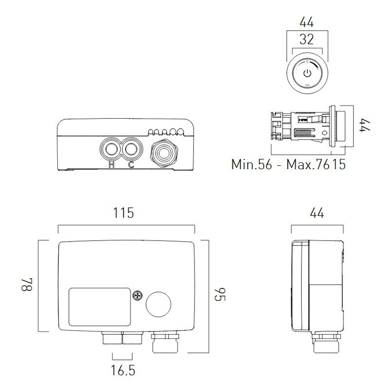 Vado Sensori Moduł termostatyczny 1-drożny z jednostką sterującą nikiel szczotkowany IND-DIA1000-BRN