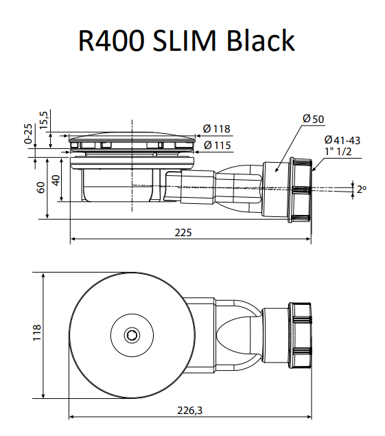 Radaway R400 SLIM syfon brodzikowy 90 czarny niski 4cm R400 SLIM BLACK