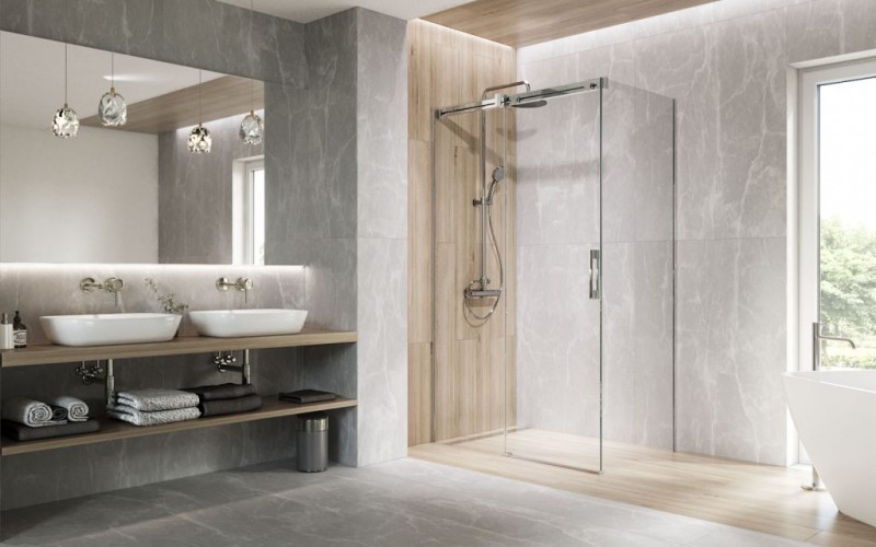 Radaway Espera Pro KDJ kabina prostokątna 100x80 drzwi przesuwne lewe 100 i ścianka 80 chrom przeźroczyste Easy Clean