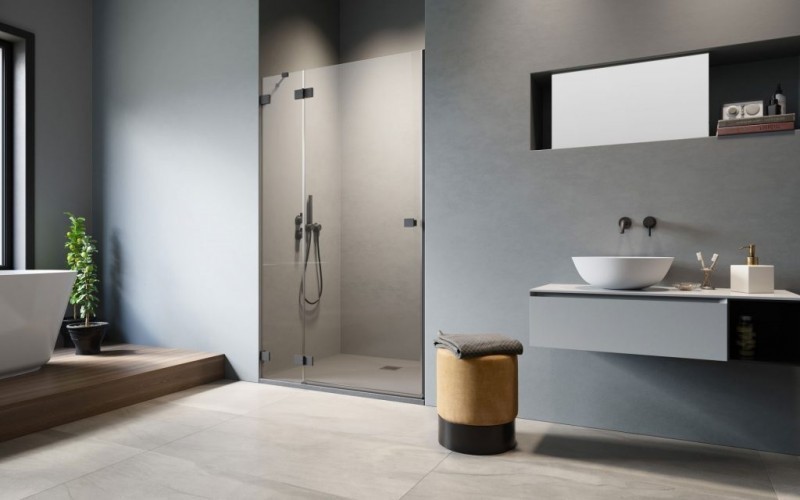 Radaway Essenza Pro Black DWJ drzwi otwierane 130 cm lewe czarny przeźroczyste Easy Clean 10099130-54-01L