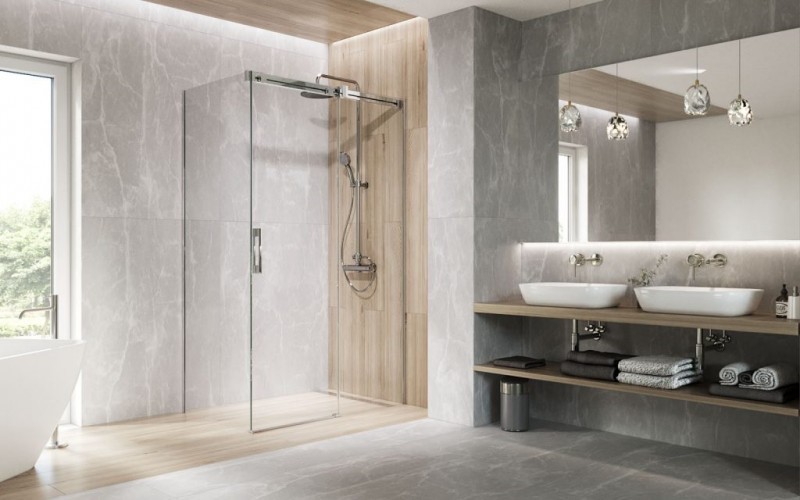 Radaway Espera Pro KDJ kabina prostokątna 110x75 drzwi przesuwne prawe 110 i ścianka 75 chrom przeźroczyste Easy Clean