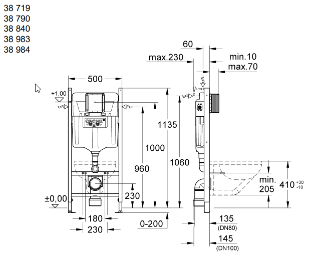 Grohe RAPID SL PROJECT stelaż podtynkowy do WC 1,13m 38840000