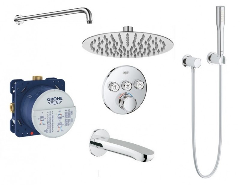 Grohe Grohtherm Smartcontrol zestaw podtynkowy termostatyczny z deszczownicą Hydroland 25x25 cm, słuchawką i wylewką wannową kompletny 29121000WAN02