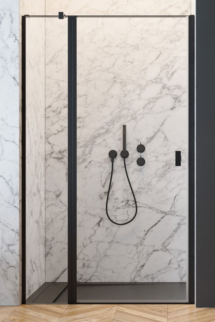 Radaway Nes Black DWJ II drzwi wnękowe wahadłowe z polem stałym 80 cm lewe czarny przeźroczyste Easy Clean 10036080-54-01L