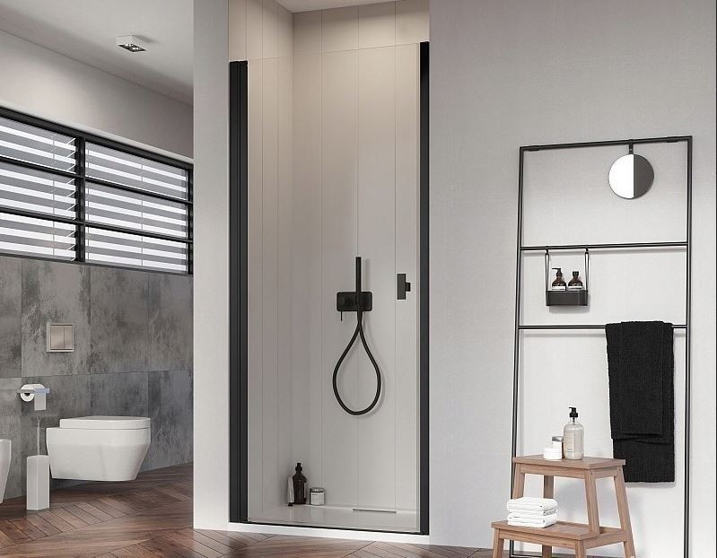 Radaway Nes Black DWJ I drzwi wnękowe wahadłowe 80cm lewe czarny przeźroczyste Easy Clean 10026080-54-01L