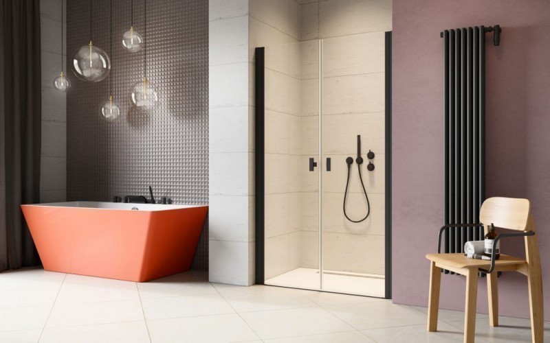 Radaway Nes Black DWD I drzwi wnękowe dwuczęściowe wahadłowe 120 cm czarny przeźroczyste Easy Clean 10027120-54-01