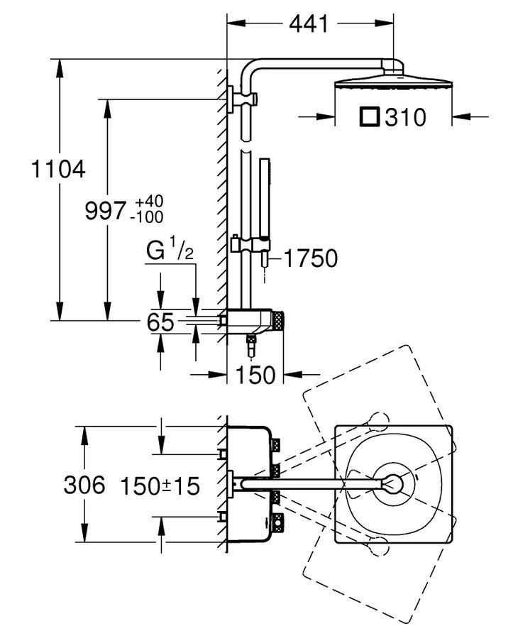 Grohe Euphoria System SmartControl 310 Duo Cube zestaw prysznicowy termostatyczny z deszczownicą 31cm chrom 26508000