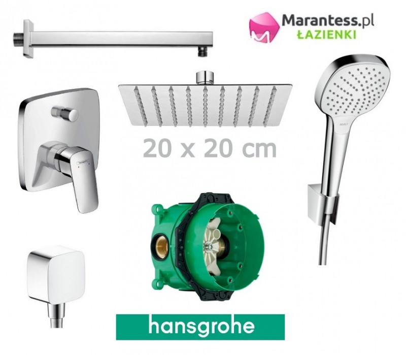 Hansgrohe Logis zestaw podtynkowy z deszczownicą kwadratową Hydroland 20x20 cm kompletny