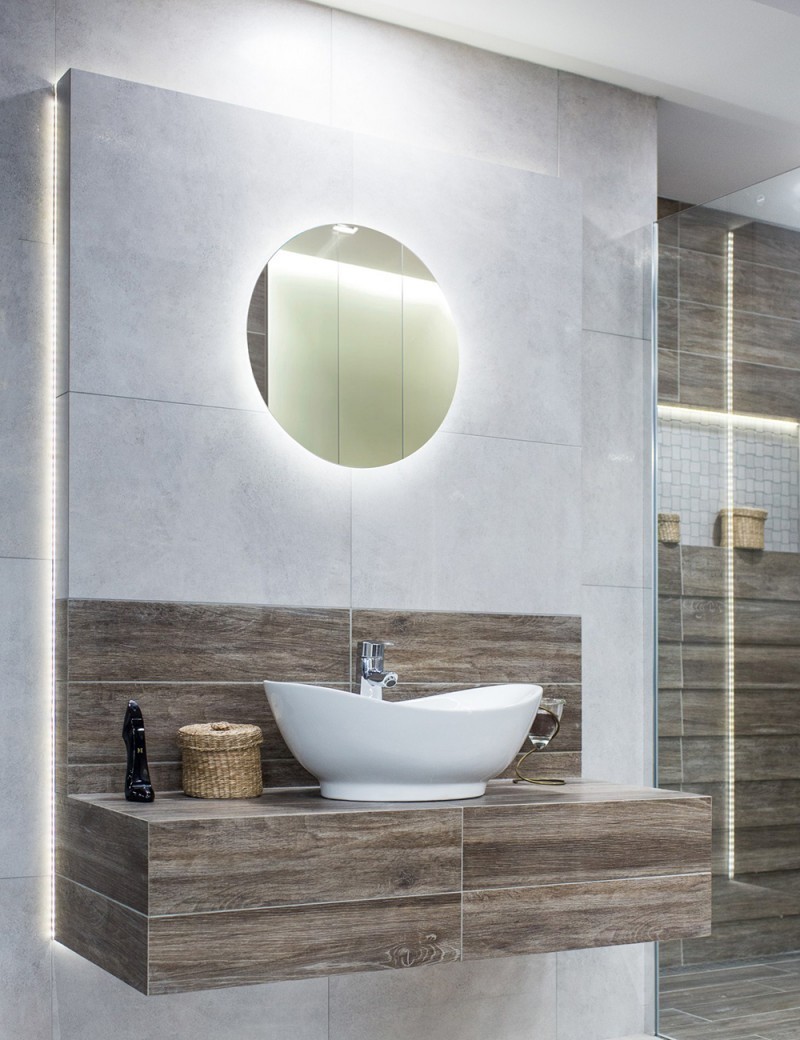 Kraft Moon Lustro okrągłe fi 80 cm z podświetleniem Led