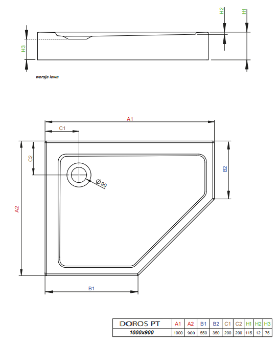 Radaway Doros PT E Compact brodzik pentagonalny asymetryczny 100x90 lewy ze zintegrowaną obudową SDRPTP1090-05L