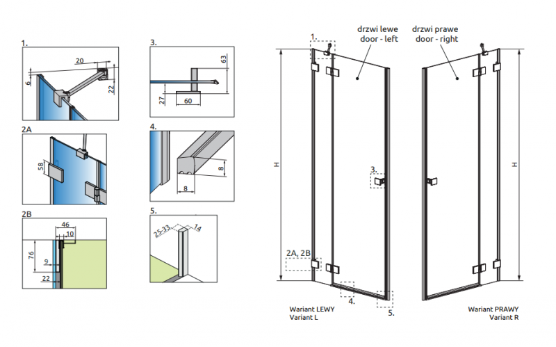 Radaway Essenza Pro DWJ drzwi otwierane 130 cm lewe chrom przeźroczyste Easy Clean 10099130-01-01L