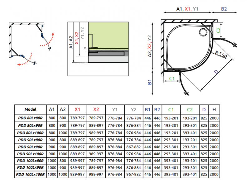 Radaway Essenza Pro Black PDD kabina półokrągła 90x90 drzwi otwierane czarny przeźroczyste Easy Clean 10095090-54-01L + 10095090-54-01R