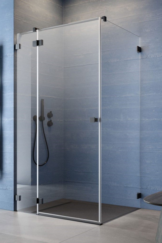 Radaway Essenza Pro Black KDJ kabina kwadratowa 80x80 drzwi otwierane lewe 80 i ścianka 80 czarny przeźroczyste Easy Clean 10097080-54-01L + 10098080-01-01