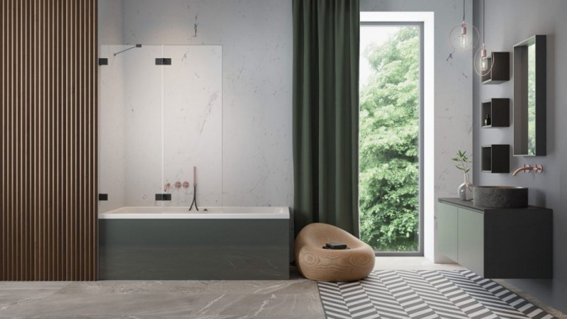 Radaway Essenza Pro Black PND II parawan nawannowy dwuczęściowy 130 cm lewy czarny przeźroczyste Easy Clean 10102130-54-01L