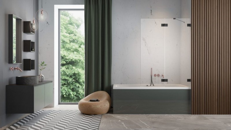 Radaway Essenza Pro Black PND II parawan nawannowy dwuczęściowy 100 cm prawy czarny przeźroczyste Easy Clean 10102100-54-01R